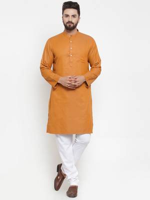 Brown Plain Cotton Men Kurtas 1