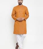 Brown Plain Cotton Men Kurtas