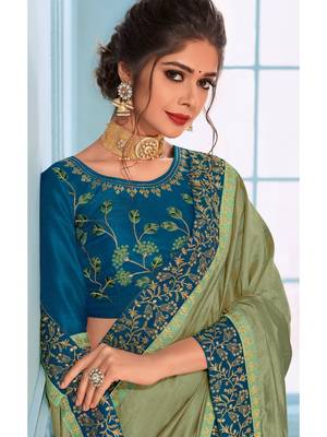 Green Embroidered Art Silk Saree With Blouse 2