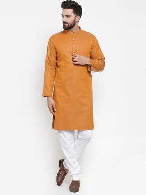 Brown Plain Cotton Men Kurtas 4