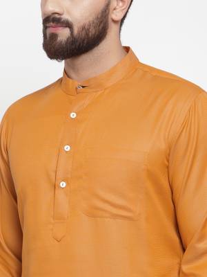Brown Plain Cotton Men Kurtas 5