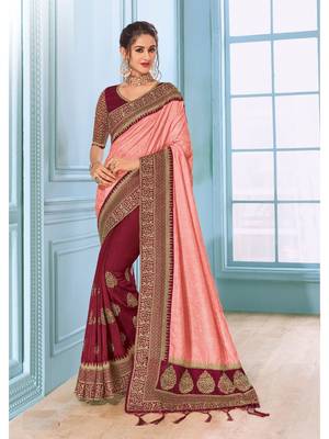 Maroon Embroidered Art Silk Saree With Blouse 1