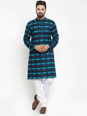 Green Printed Cotton Men Kurtas 1
