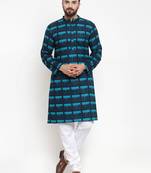 Green Printed Cotton Men Kurtas