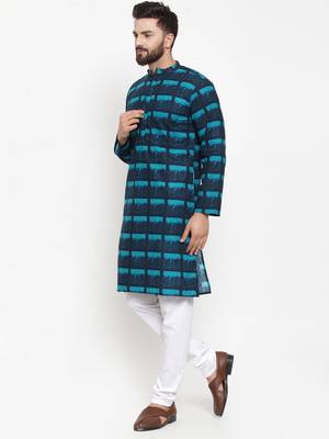 Green Printed Cotton Men Kurtas 2