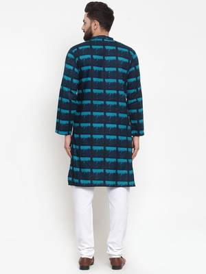 Green Printed Cotton Men Kurtas 3