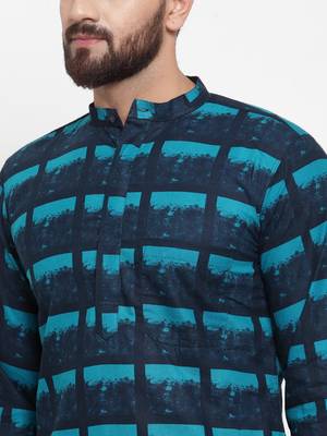 Green Printed Cotton Men Kurtas 5