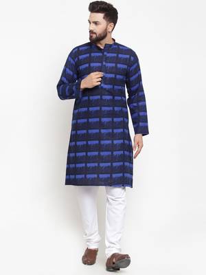 Blue Printed Cotton Men Kurtas 1