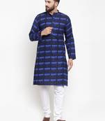 Blue Printed Cotton Men Kurtas
