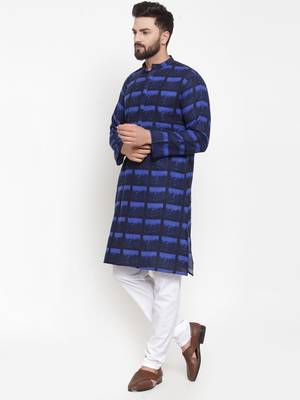 Blue Printed Cotton Men Kurtas 2