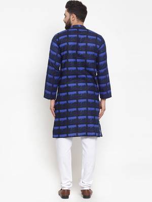 Blue Printed Cotton Men Kurtas 3