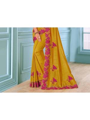 Mustard Embroidered Art Silk Saree With Blouse 3