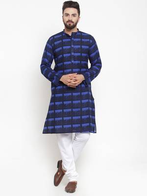 Blue Printed Cotton Men Kurtas 4