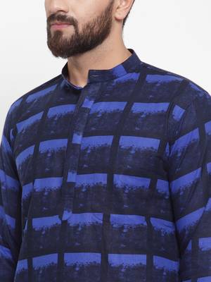 Blue Printed Cotton Men Kurtas 5