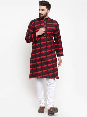 Red Printed Cotton Men Kurtas 1