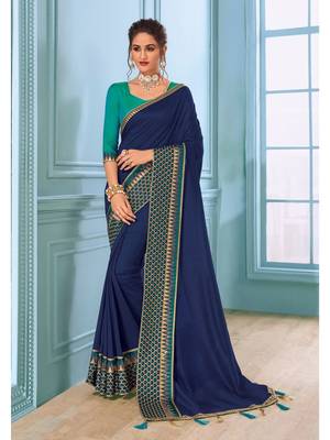 Blue Embroidered Art Silk Saree With Blouse 1
