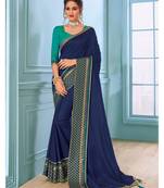 Blue Embroidered Art Silk Saree With Blouse