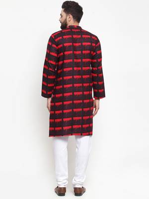 Red Printed Cotton Men Kurtas 3