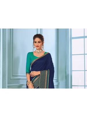 Blue Embroidered Art Silk Saree With Blouse 2