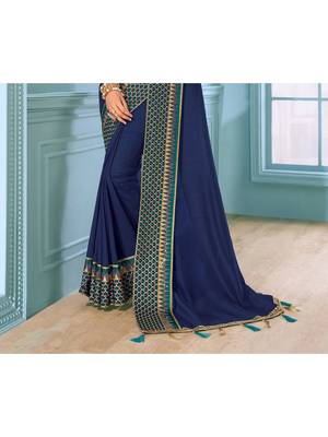 Blue Embroidered Art Silk Saree With Blouse 3