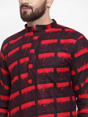 Red Printed Cotton Men Kurtas 5