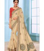Cream Embroidered Art Silk Saree With Blouse