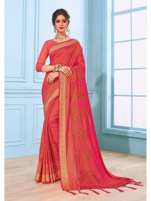 Pink Embroidered Art Silk Saree With Blouse 2