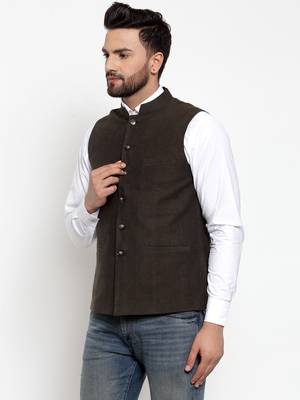 Green Plain Cotton Nehru Jacket 2