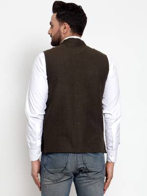 Green Plain Cotton Nehru Jacket 3