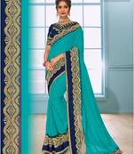 Blue Embroidered Art Silk Saree With Blouse