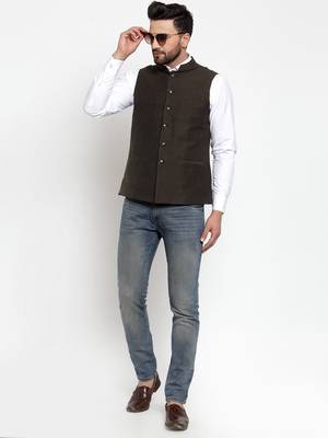 Green Plain Cotton Nehru Jacket 4