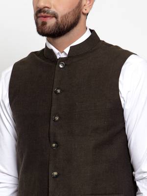 Green Plain Cotton Nehru Jacket 5