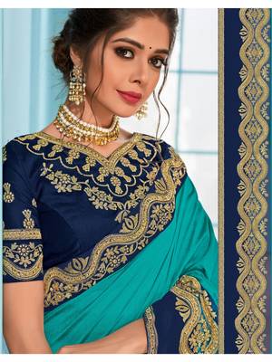 Blue Embroidered Art Silk Saree With Blouse 2