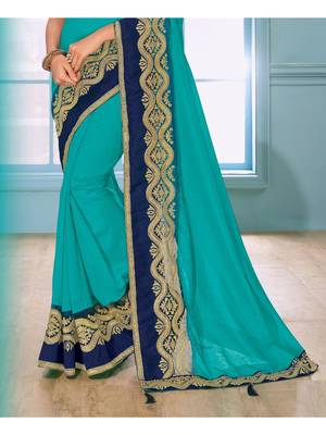 Blue Embroidered Art Silk Saree With Blouse 3