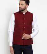 Maroon Plain Cotton Nehru Jacket