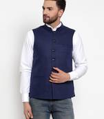 Blue Plain Woollen Nehru Jacket