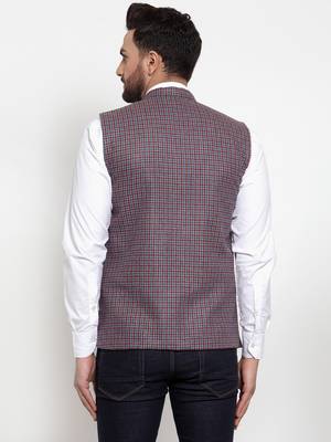 Red Plain Woollen Nehru Jacket 3
