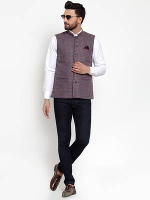 Red Plain Woollen Nehru Jacket 4