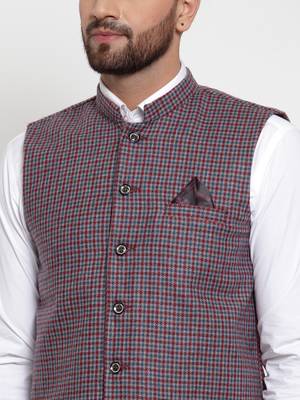Red Plain Woollen Nehru Jacket 5