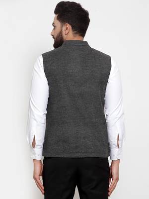 Grey Plain Woollen Nehru Jacket 3