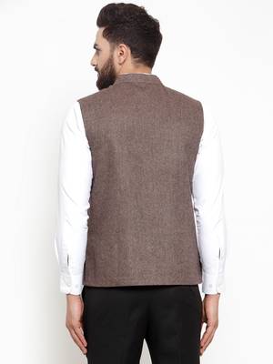 Brown Plain Woollen Nehru Jacket 3