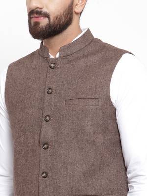 Brown Plain Woollen Nehru Jacket 5