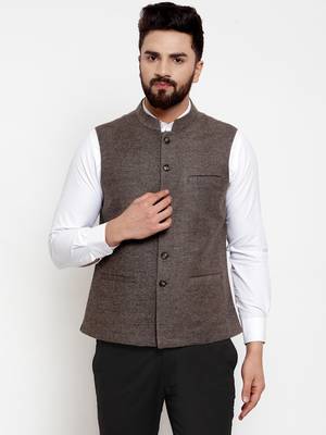 Grey Plain Woollen Nehru Jacket 1