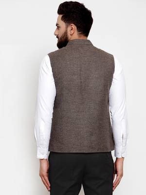 Grey Plain Woollen Nehru Jacket 3