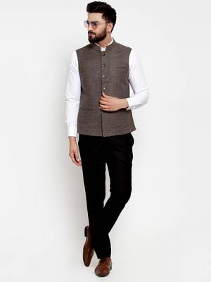 Grey Plain Woollen Nehru Jacket 4
