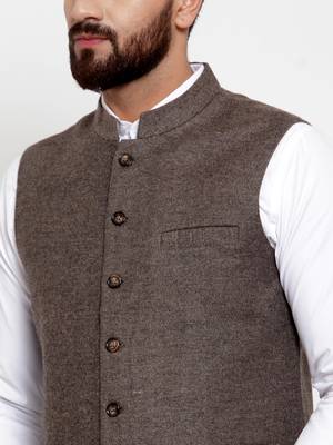 Grey Plain Woollen Nehru Jacket 5