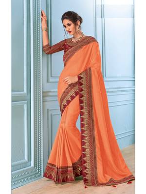 Orange Embroidered Art Silk Saree With Blouse 1