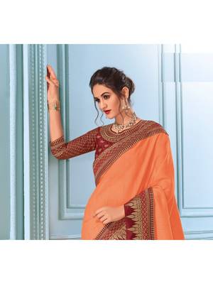 Orange Embroidered Art Silk Saree With Blouse 2