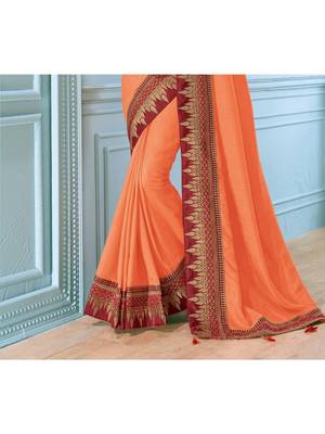 Orange Embroidered Art Silk Saree With Blouse 3