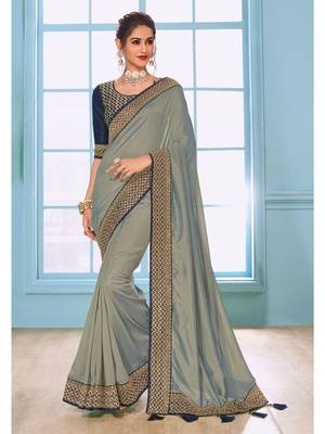 Grey Embroidered Art Silk Saree With Blouse 1
